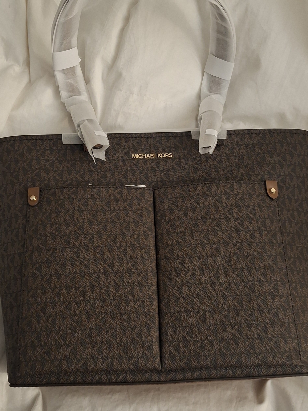 Michael Kors Dark Brown MK Logo Laptop Tote